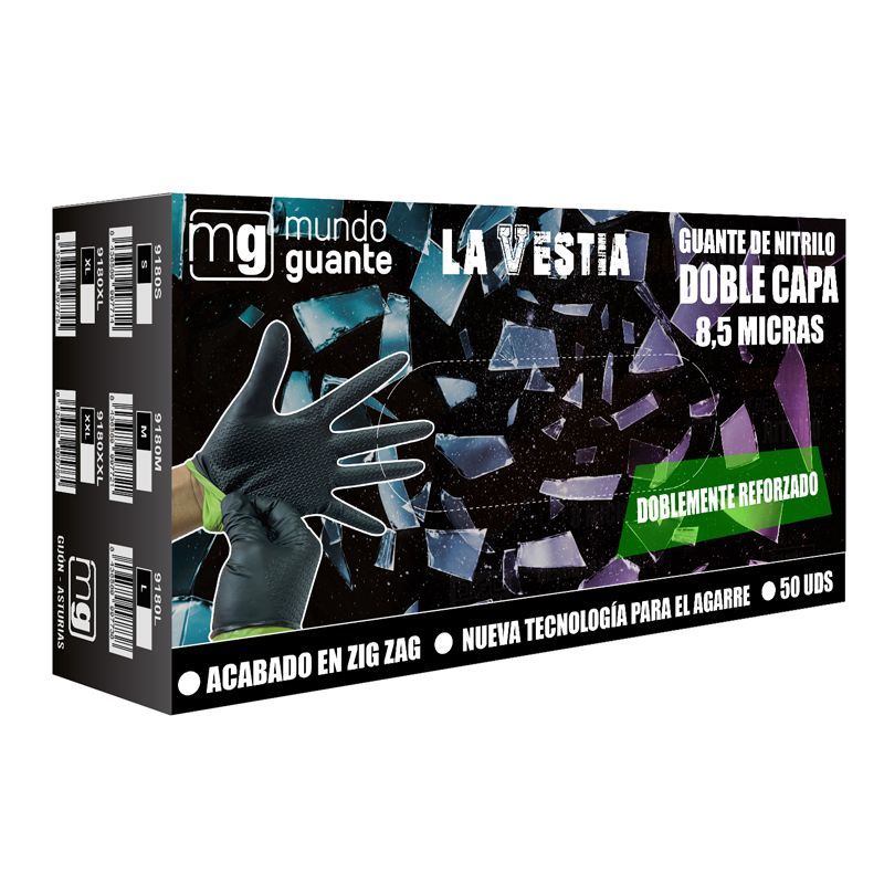 Luvas duas camadas ZAG Nitrilo Preto interior verde T/L